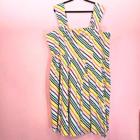 Modcloth x Collectif Jill Diagonal Rainbow Striped Swing Pinup Dress Plus Size - Picture 1 of 10